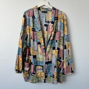 Vintage 90s Blazer Jacket Womens XL‎ Patchwork Artsy Oversized Dopamine Colorful